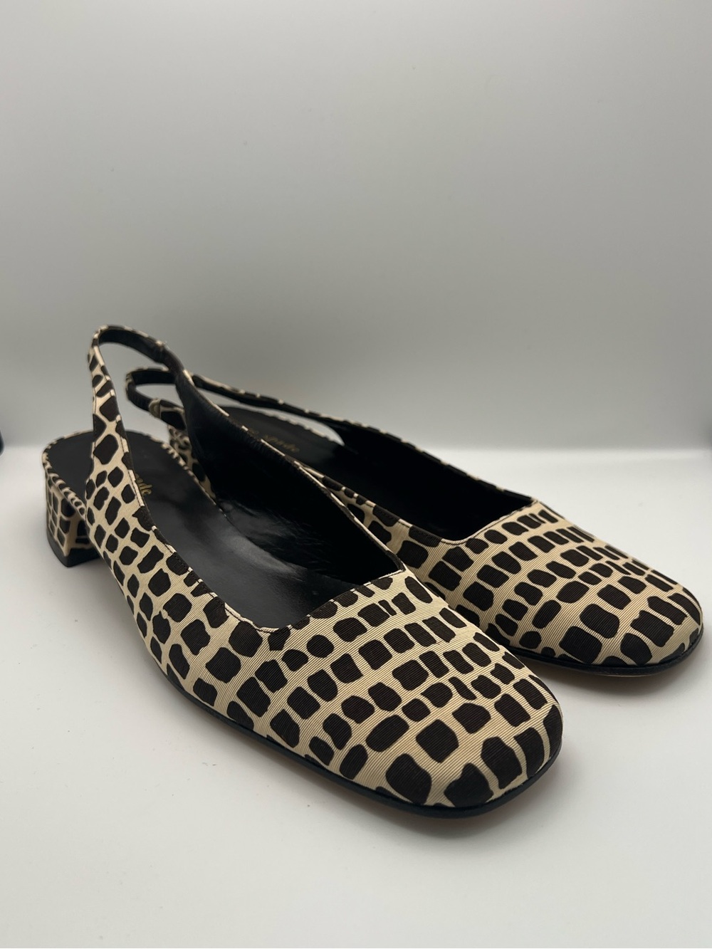 90s Mod Geometric Kate Spade Slingback Pumps Black Cream Square Toe 8.5